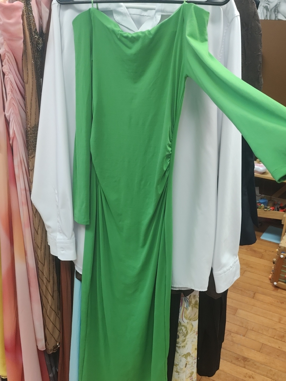 Zara Off-Shoulder Bright Green Dress